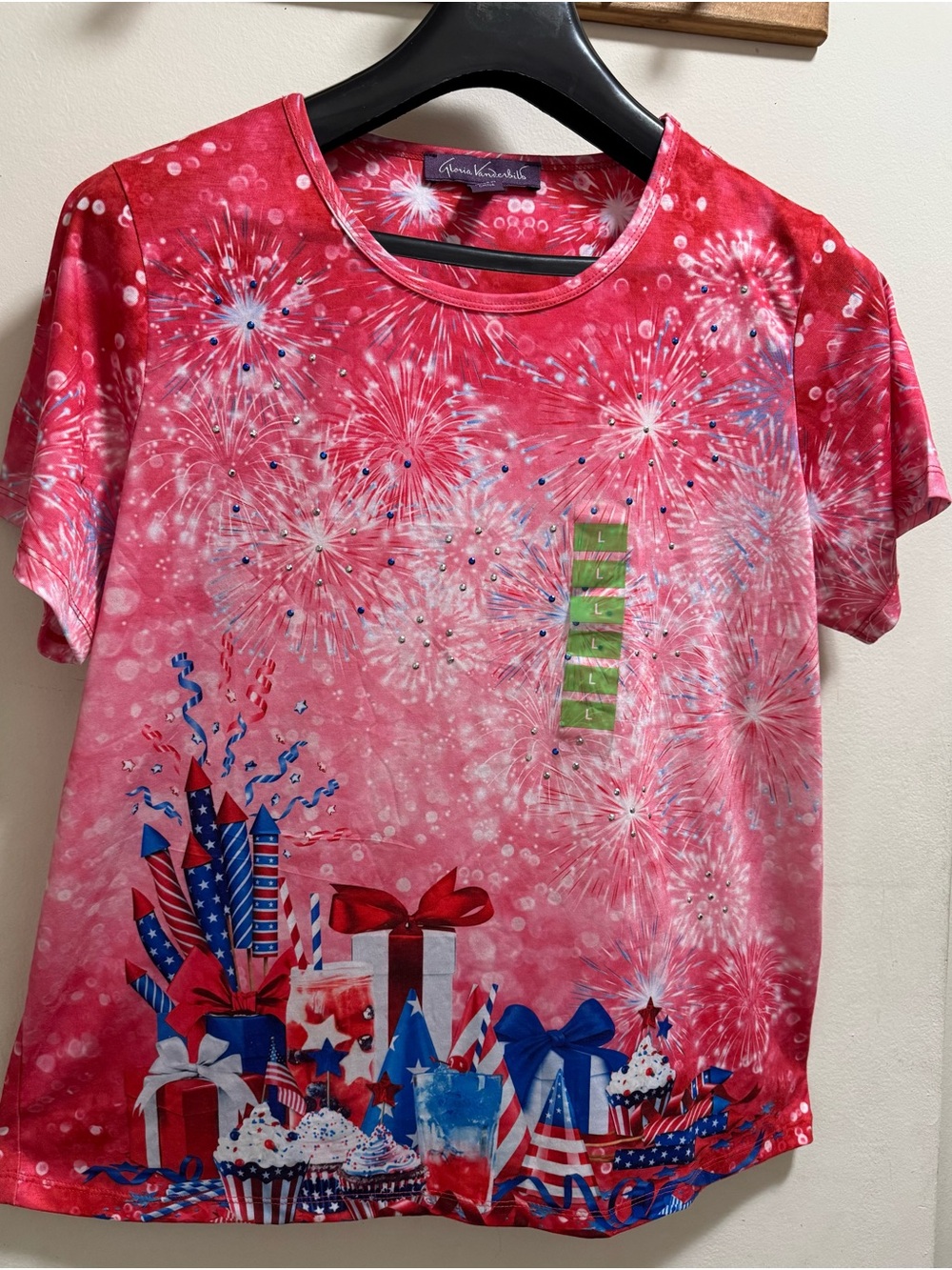 Gloria Vanderbilt Red Patriotic Fireworks Short Sleeve Tee